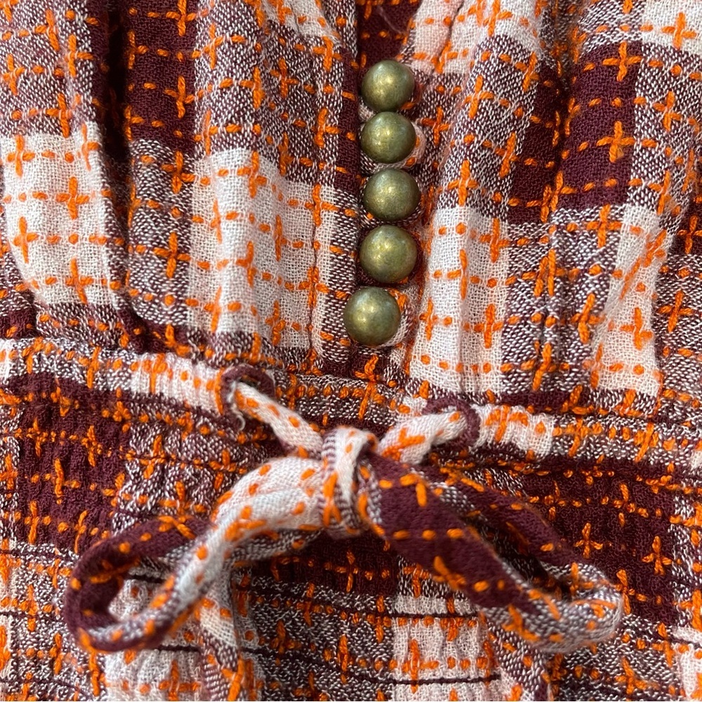 Anthropologie Red Plaid Long-Sleeve Smocked Waist Blouse - Picture 6 of 9